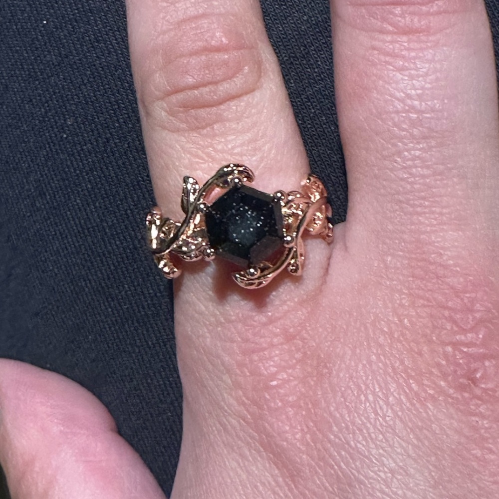 Inlaid Dark Blue Zirconia Hexagon Cut 14k Gold Plated